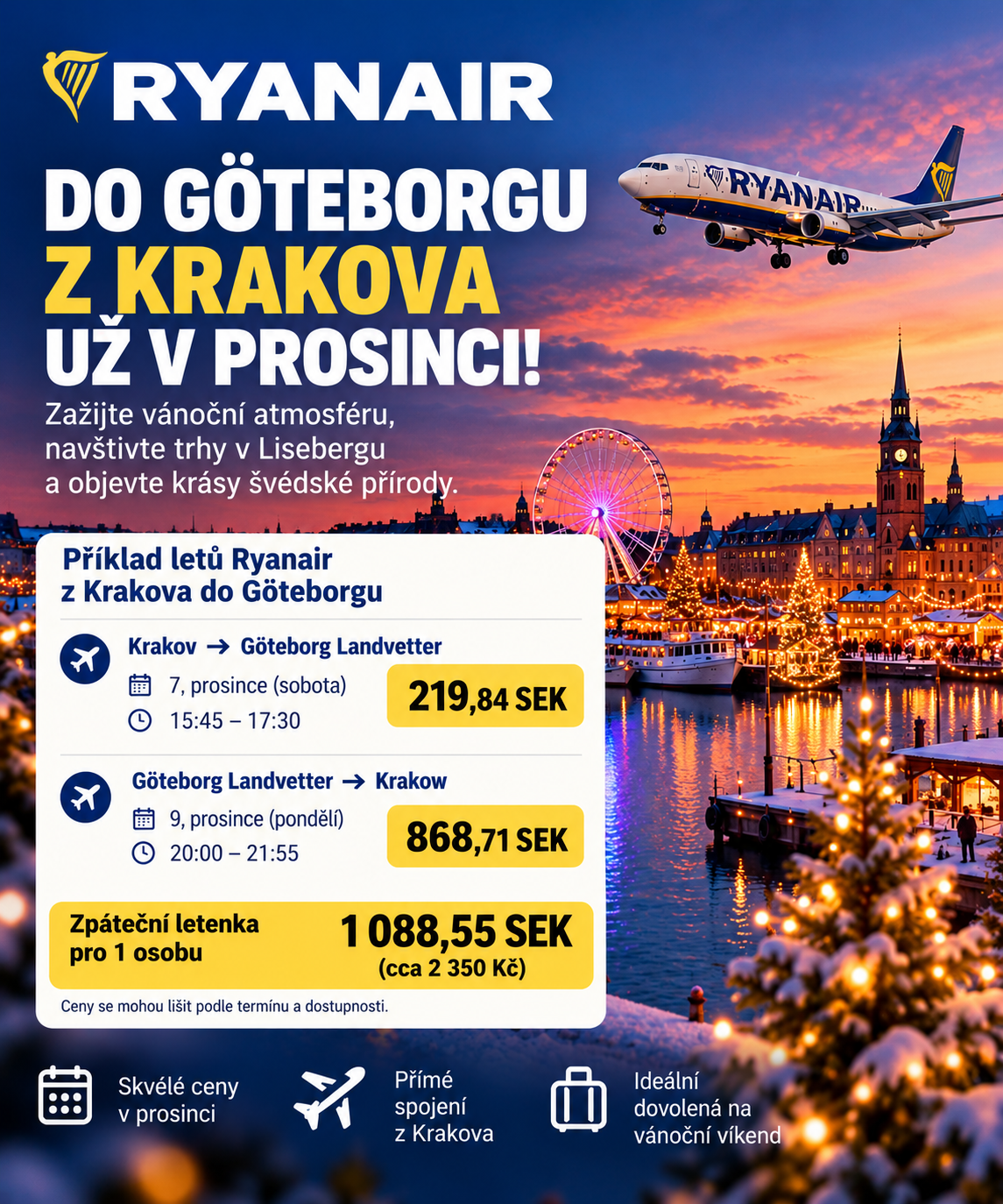 Affordable flights to Gothenburg: from Kraków in December, direct from Prague after the winter break